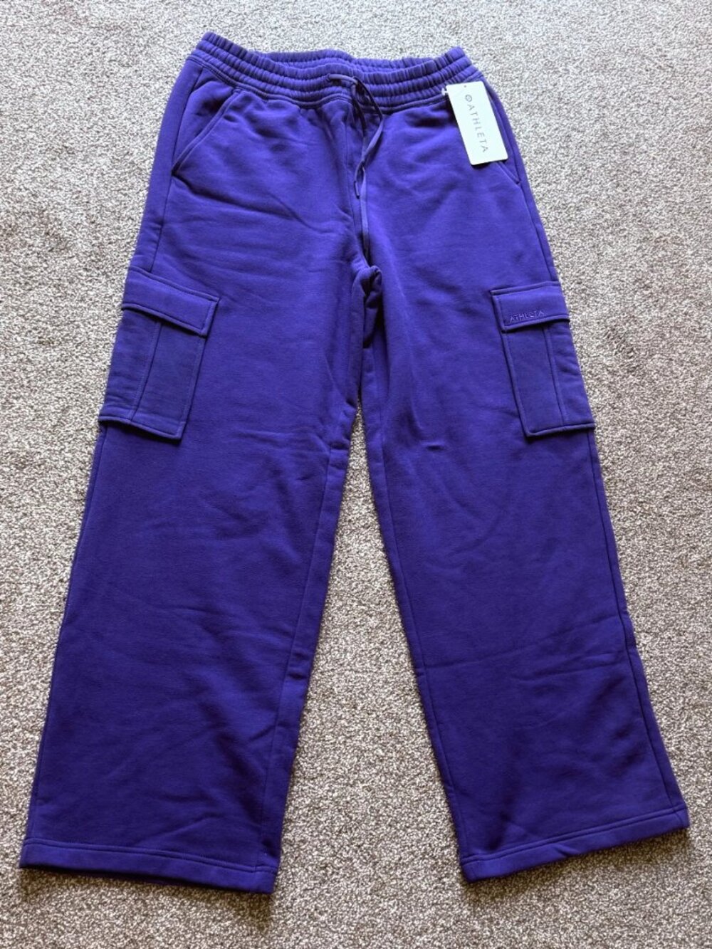 NWT Athleta Women's Easy Fleece Straight Cargo Pant Indigo Blue Purple M